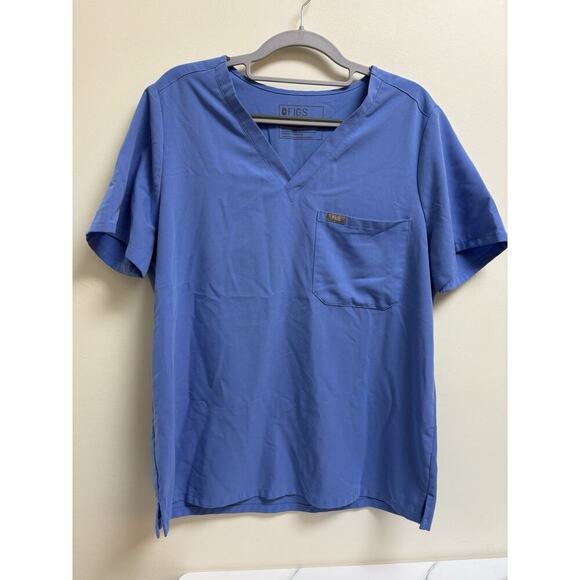 Figs Technical Collection Scrub Top Women’s Large Blue V-Neck Short Sleeve - Picture 1 of 4